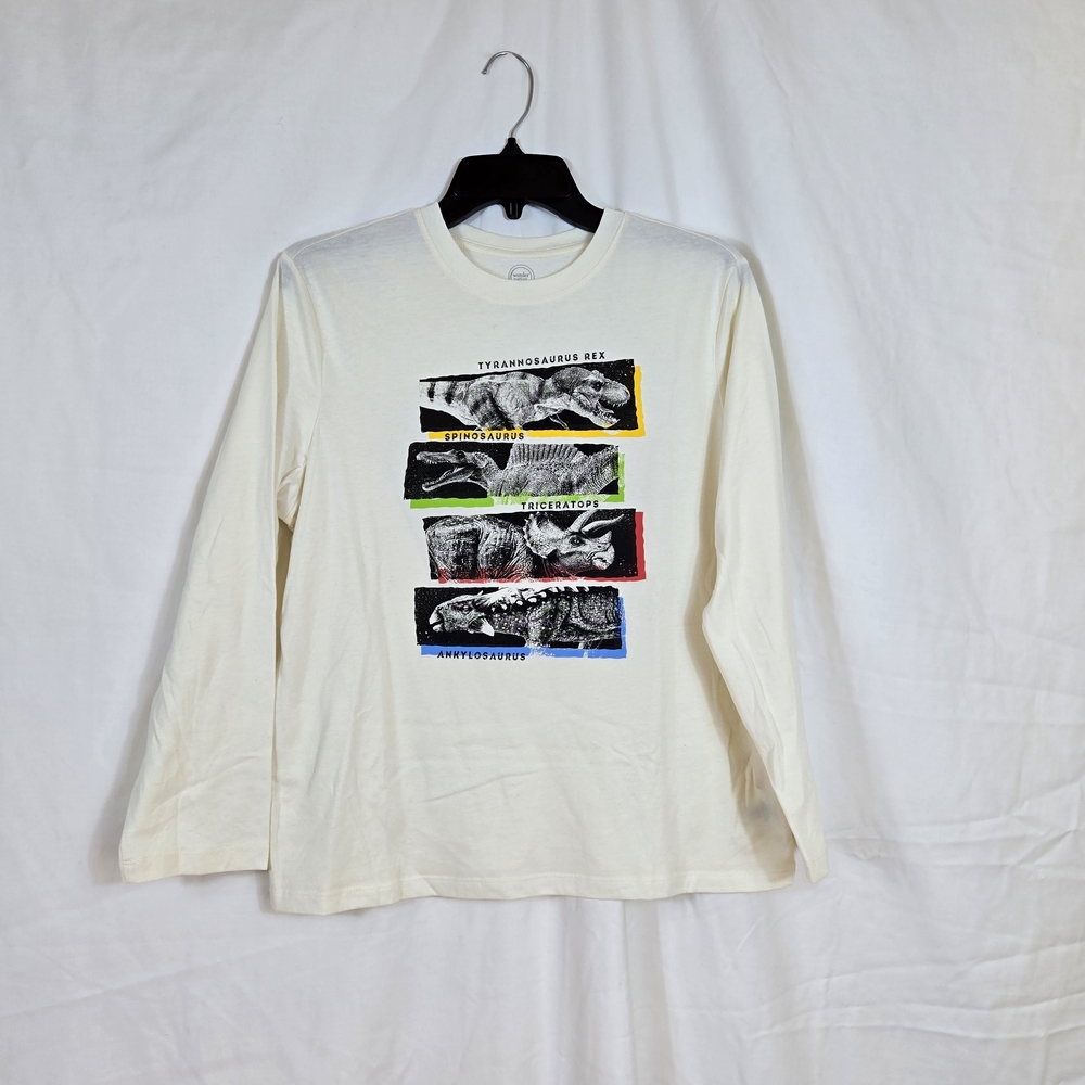 Wonder‎ Nation Boys Ivory Multi Dinosaur Graphic Long Sleeve Casual Tee XL Husky